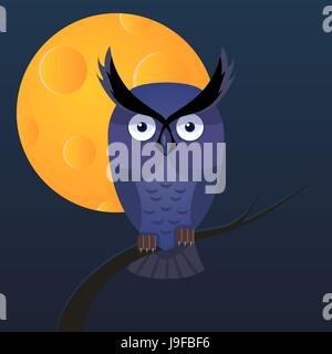 Eule, Mond-Vektor-Cartoon-illustration Stock Vektor