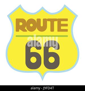 Gelbe Route 66 Schild-Symbol, Cartoon-Stil Stock Vektor