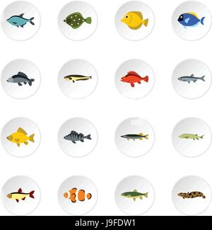 Fisch-Symbole gesetzt, flachen Stil Stock Vektor