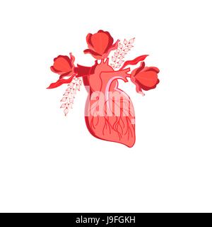 Vektor-Grafiken-Herz mit Blumen auf weißem Hintergrund Stock Vektor
