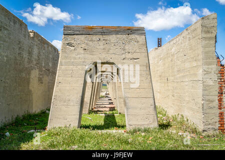 konkreten Ruinen von einem der fünf Reduktion Pflanzen und Pumpstationen, die Herstellung von Pottasche im ersten Weltkrieg in der Nähe von Antiochia, Nebraska Stockfoto