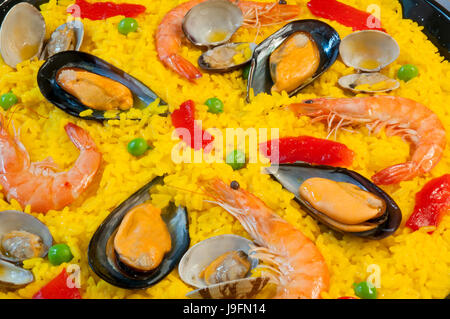 Paella, Nahaufnahme. Spanien. Stockfoto