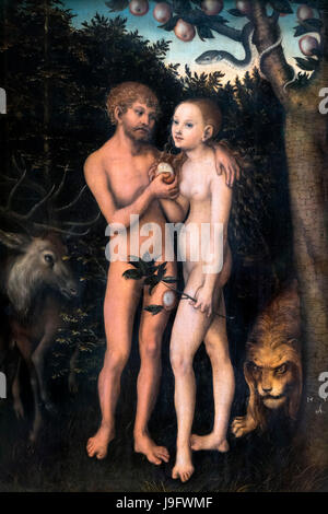 Adam und Eva im Paradies (Sündenfall) von Lucas Cranach dem älteren (1472-1553), c.1531 Stockfoto