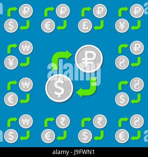 Wechselstube. Set 2. Euro, Dollar, Pfund, Griwna, Yen(Yuan), Rubel, Won und Rupie. Vektor-illustration Stock Vektor
