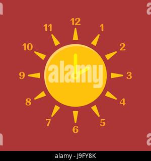 Kombinierte Uhr und Sonne. Sommerzeit-Konzept. Vektor-Illustration. Stock Vektor