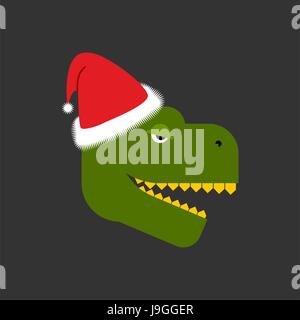 Dino Santa. Tyrannosaurus und Claus Kappe. Red Hat und Dinosaurier. Weihnachten alten predator Stock Vektor