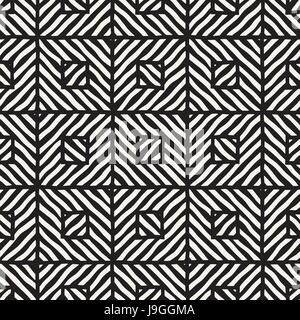 Nahtlose Hand gezeichnete Vektormuster. Zickzack und Streifen groben Linien. Tribal Design-Hintergrund. Ethnische schwarz-weiß doodle Textur. Stock Vektor