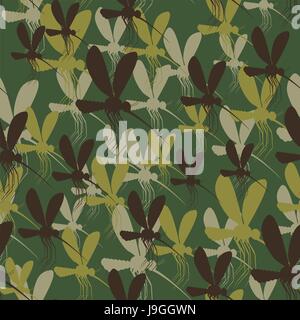 Militärische Tarnung Hintergrund Mücken. Schützende Musterdesign Insekten. Armee Soldat Textur für Kleidung. Ornament für Jäger. Roy Moskito So Stock Vektor