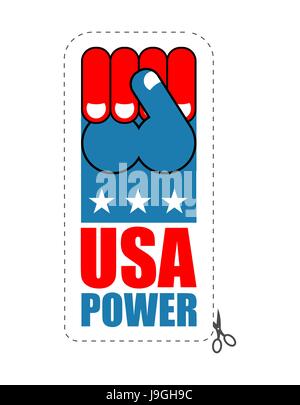 USA macht. Patriot-Faust-Emblem. Zeichen der starken Amerika. Logo für die Streitkräfte. Illustration für Patriot-Tag. Amerikanische hand Stock Vektor