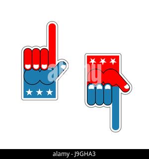 Schaum Finger USA Patriot. Amerikanische Sport-Symbol. Ausdruck von Gefühlen. Muster der Flagge von Amerika Stock Vektor