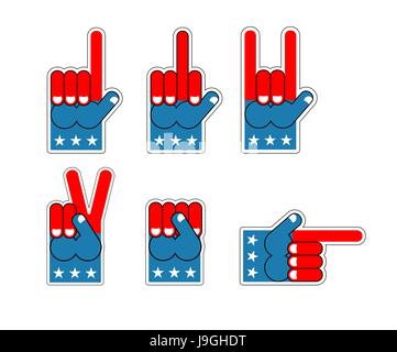 Schaum Finger USA Patriot. Amerikanische Sport-Symbol. Ausdruck von Gefühlen. Muster der Flagge von Amerika Stock Vektor