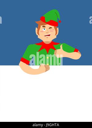 Santa Elf und Leerzeichen. Platz für Text. Xmas-Template-Design. Claus Helfer. Weihnachts-Banner. Neujahr-Werbung Stock Vektor