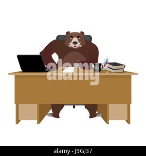 Sitzen in einem Büro zu tragen. Russischer Chef am Tisch. Geschäftsmann aus Russland am Schreibtisch. National folk-Chef. Tier-Führer. Vorgesetzten am Arbeitsplatz. Regisseur Stock Vektor