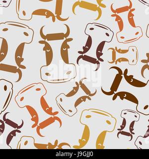 Kuh Musterdesign. Leiter der Bull-Muster. Rindfleisch-Textur. Niedliche Tiere. Retro-Hintergrund für Kinder Stoff Stock Vektor