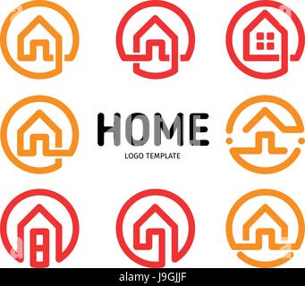 Home Logos umreißen Stilsammlung Vektor. Real Estate Business Icons Set. Isolierte Haussymbol. Apartment kreativen einfachen Schriftzug Stock Vektor