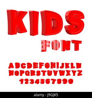 Kinder-Schriftart. 3D Buchstaben. Alphabet für Kinder. Lustige ABC rot für Babys Stock Vektor