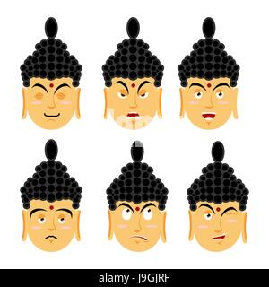 Emotionen-Buddha. Mengenausdrücken Avatar indische Gott. Gut und Böse. Entmutigt und fröhlich. Oberste Lehrer für Buddhisten. Heiliger Mann Stock Vektor