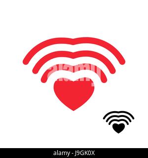 WiFi und Herz. Drahtlose Übertragung von Liebe-Wi-Fi. Remote-Zugriff auf romantische Gefühle. Internet-Liebe. Wi-Fi-Symbol an eine andere Person Attraktion. Illus Stock Vektor