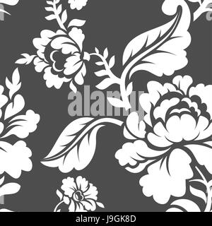 Weiße Rose nahtlose Muster. Retro-floral Textur. Vintage Flora Ornamente. Floraler Hintergrund. Weiße Blumen auf dunklem Hintergrund. Traditionelle russische orna Stock Vektor