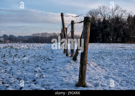 Landschaft in der Nähe von Kaufbeuren, Allgäu im Winter. Stockfoto