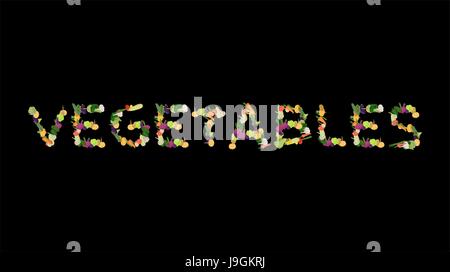 Gemüse-Schriftzug. Briefe von Kartoffeln und Paprika. Kraut und Rüben. Vegane Typografie Stock Vektor
