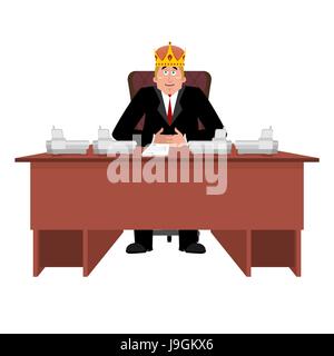 Präsident in Krone am Schreibtisch. Modernen König ist Geschäftsmann. Big Boss am Tisch. Direktor im Amt. Chief-Worker-Zimmer Stock Vektor