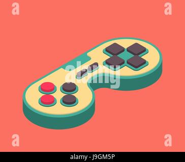 Joystick Retro-Isometrie isoliert. Gamepad Spiel Konsole 8bit. Retro-Videospiel-controller Stock Vektor