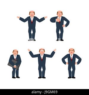 Geschäftsmann Reihe von Bewegungen. Chef set Posen. Manager-Mann Gefühle zeigen Stock Vektor