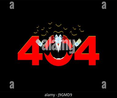 Fehler 404. Vampir-Überraschung. Seite nicht gefunden Vorlage für Web Site. Dracula nicht weiß und ist überrascht. Seite Lost &amp; Found Meldung. Stock Vektor