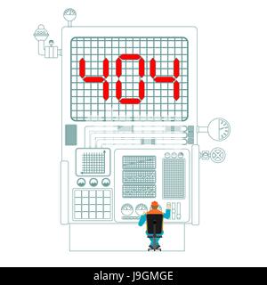 Fehler 404. Systemausfall Produktion. Seite nicht gefunden Vorlage für Web Site. Fabrik die Schuld. Seite Lost &amp; Found Meldung. Problem trennen Stock Vektor