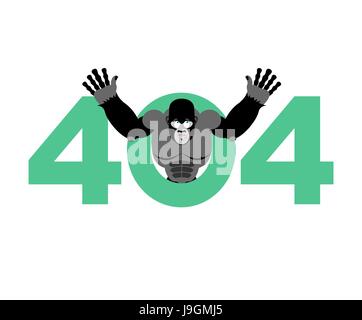 Fehler 404. Affe-Überraschung. Seite nicht gefunden Vorlage für Web Site. Gorilla nicht weiß und ist überrascht. Seite Lost &amp; Found Meldung. Problem disconn Stock Vektor