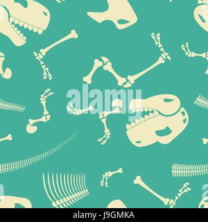 Nahtlose Muster Skelett Dinosaurier. Dino-Knochen Ornament. Tyrannosaurus-Schädel-Hintergrund. Prähistorische Reptilien Textur. Stock Vektor