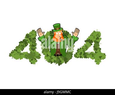 Fehler 404. Kobold ist Überraschung. Seite nicht gefunden Vorlage für Web Site. Irische Zwerg nicht weiß und ist überrascht. Seite Lost &amp; Found Meldung. prob Stock Vektor