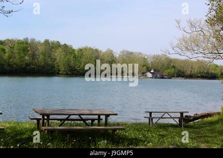 Genießen Sie einen Tag in der Natur der Loipen und am See. In der Natur zu genießen. Stockfoto