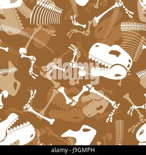 Nahtlose Muster Skelett Dinosaurier. Dino-Knochen Ornament. Tyrannosaurus-Schädel-Hintergrund. Prähistorische Reptilien Textur. Stock Vektor