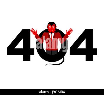 Fehler 404. Teufel-Überraschung. Seite nicht gefunden Vorlage für Website. Satan weiß nicht und wundert sich. Seite Lost &amp; Found Meldung. Stock Vektor