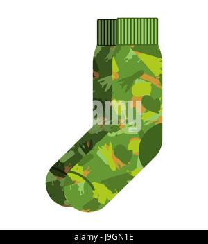 Militärische Socken isoliert. Bekleidung Zubehör Camouflage-Muster für Soldaten. Abbildung 23 Februar. Traditionelles Geschenk für Tag der Verteidiger des Fa Stock Vektor