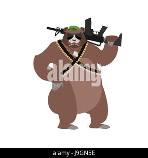 Soldaten zu tragen. Grizzly Militär. Wildes Tier mit un. Tier-Krieger im Helm Stock Vektor