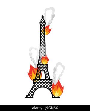 Eiffelturm-Feuer. Flamme in Paris. Katastrophe Stock Vektor