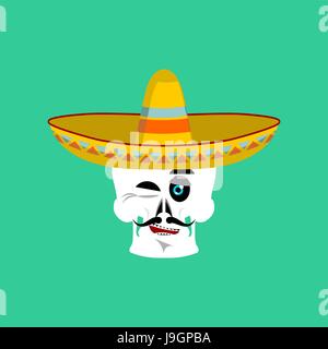 Schädel im Sombrero zwinkert Emoji. Mexikanische Skelett für traditionelle Fest-Tag der Toten. Stock Vektor