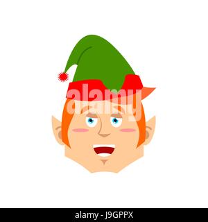 Weihnachtself glücklich Emoji. Santa Helfer frohe Emotion. Stock Vektor