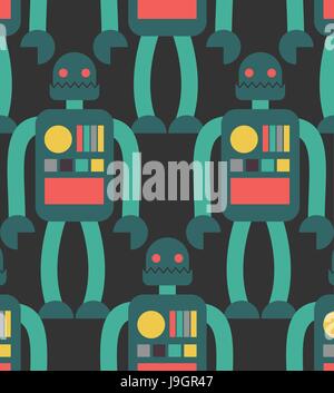 Roboter Musterdesign. Retro-Spielzeug Hintergrund. Vintage Cyborgh Textur Stock Vektor