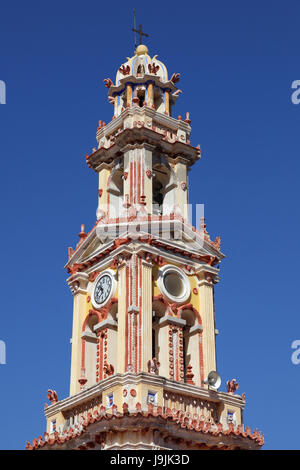 Griechenland, Kloster, Turm, Glockenturm, Münster, Kloster, Uhrturm, blau, Turm, Stockfoto