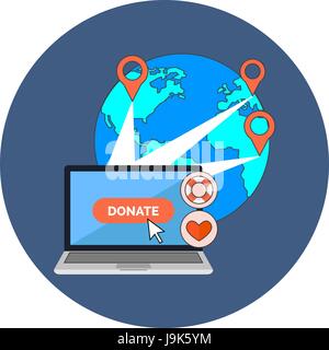 Online-Charity Spenden Konzept. Flaches Design. Symbol in blauer Kreis auf weißem Hintergrund Stock Vektor