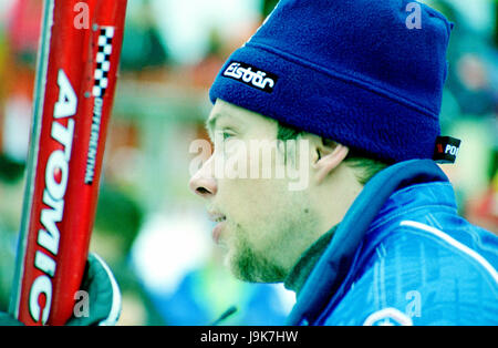 Österreichischer Skifahrer Thomas Sykora in Madonna di Campiglio in Italien 1996 Stockfoto
