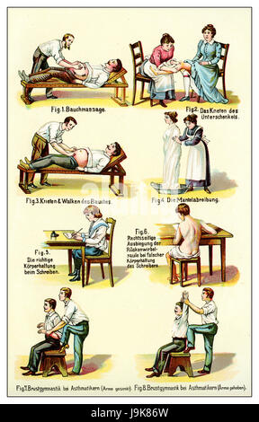 Massage, Gymnastik, Haltungen, Vintage illustration Stockfoto