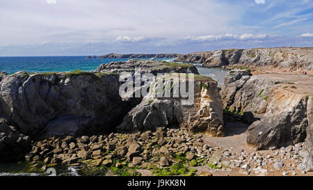 Wilde Küste, Port Rhu, Quiberon Halbinsel (Morbihan, Bretagne, Frankreich). Stockfoto