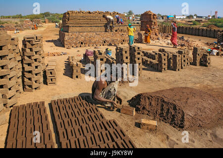 Mann, Ziegel, Barwani, Madhya Pradesh, Indien, Asien Stockfoto