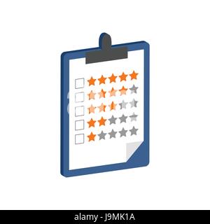 Zwischenablage mit Rating-Symbol. Flache isometrische Symbol oder Logo. 3D Style Piktogramm für Web-Design, UI, Mobile App, Infografik. Vektor-Illustration am Pfingstmontag Stock Vektor