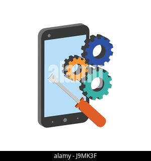 Smartphone Reparatur-Symbol. Flache isometrische Symbol oder Logo. 3D Style Piktogramm für Web-Design, UI, Mobile App, Infografik. Vektor-Illustration auf weiß ba Stock Vektor